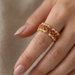Pink & Coral Crystal Beaded Ring - Image 2