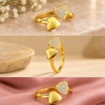 Golden Double Heart Zircon Adjustable Ring - Image 3
