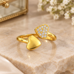 Golden Double Heart Zircon Adjustable Ring - Image 4