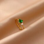 Stainless Steel Green Heart Zirconia Open Ring, Daily Wear