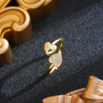 Golden Double Heart Zircon Adjustable Ring