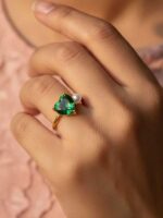 Stainless Steel Green Heart Zirconia Open Ring, Daily Wear - Image 3
