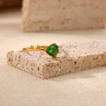 Stainless Steel Green Heart Zirconia Open Ring, Daily Wear - Image 2