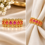 Pink & Coral Crystal Beaded Ring