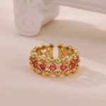 Pink & Coral Crystal Beaded Ring - Image 3