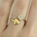 Golden Double Heart Zircon Adjustable Ring - Image 2