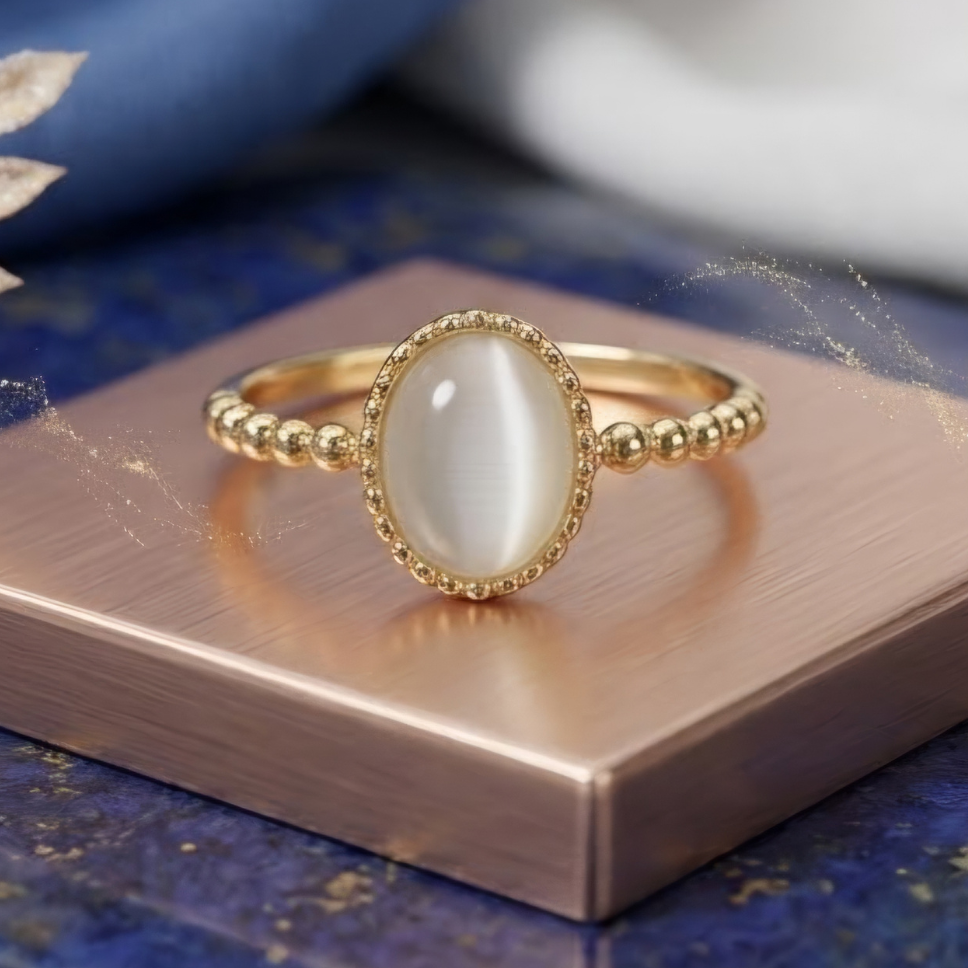 feat_img Oval White Stone Gold-Tone Ring - Image 1