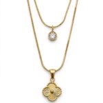 IR Gems Gold Double Layer Clover Necklace | Small Zircon + Big Clover Pendant | Waterproof