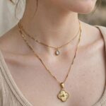 IR Gems Gold Double Layer Clover Necklace | Small Zircon + Big Clover Pendant | Waterproof - Image 2