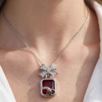 IR Gems Silver Red Gift Bottle Bow Necklace | Crystal Bow Pendant | Stainless Steel Waterproof Necklace For Girls - Image 2