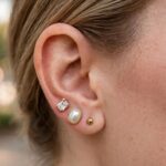 IR Gems 3 Pcs Set Gold Stud Earrings for Women | Mini Gold Ball Studs | Pearl Square Studs | Zircon Crystal Studs | Anti Tarnish Daily Wear - Image 2