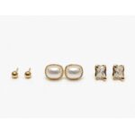 IR Gems 3 Pcs Set Gold Stud Earrings for Women | Mini Gold Ball Studs | Pearl Square Studs | Zircon Crystal Studs | Anti Tarnish Daily Wear