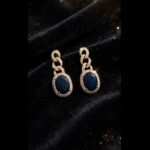 IR Gems Royal Blue Zircon Chain Drop Earrings | Gold Twisted Chain Pave + Oval Blue Sapphire Halo | Party Wear Statement - Image 3
