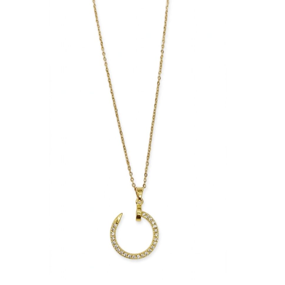 irgems-c-nail-pave-necklace-white IR Gems C-Nail Pave Necklace | Gold Claw Nail Pendant with Full Zircon | Minimalist Luxury Chain - Image 1