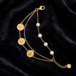 IR Gems Stainless Steel Coin Bracelet | Double Chain Gold Pearl & Coin Charms | Anti-Tarnish - Image 3