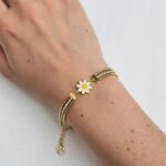IR Gems Stainless Steel Daisy Bracelet | Triple Chain Gold Daisy Flower | Anti-Tarnish - Image 2