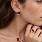 Gold Double Clover Set Red - Stainless Steel Necklace, Bali & Ring | Ruby | IR Gems - Image 3