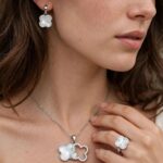 Silver Double Clover Set White - Stainless Steel MOP Necklace, Bali & Ring | IR Gems - Image 2