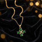 IR Gems Green Flower Necklace | 4 Petal Emerald Pendant | Lucky Clover Chain for Girls - Image 3
