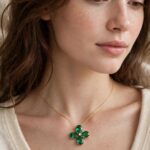IR Gems Green Flower Necklace | 4 Petal Emerald Pendant | Lucky Clover Chain for Girls - Image 2