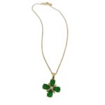 IR Gems Green Flower Necklace | 4 Petal Emerald Pendant | Lucky Clover Chain for Girls