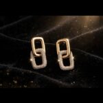IR Gems Linked Rectangle Stud Earrings | Gold Interlinked Hollow Rectangles | Top Plain Gold + Bottom Pave Crystal | Minimal Statement - Image 3
