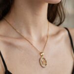 IR Gems Designer LV Oval Pendant Necklace | Gold & Silver Variant | Zircon Halo | Luxury Brand Style - Image 4