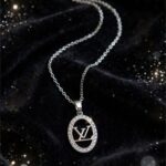 IR Gems Designer LV Oval Pendant Necklace | Gold & Silver Variant | Zircon Halo | Luxury Brand Style - Image 2