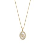 IR Gems Designer LV Oval Pendant Necklace | Gold & Silver Variant | Zircon Halo | Luxury Brand Style
