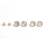 MOP Square + Crystal Stud Set Gold