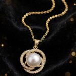 IR Gems Pearl Halo Necklace Gold Silver Variant | Double Zircon Circle Pearl Pendant - Image 6