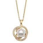 IR Gems Pearl Halo Necklace Gold Silver Variant | Double Zircon Circle Pearl Pendant