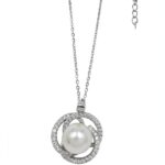 IR Gems Pearl Halo Necklace Gold Silver Variant | Double Zircon Circle Pearl Pendant - Image 3