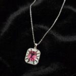 IR Gems Pink Square Halo Necklace | Tourmaline Pendant | Silver Chain for Girls - Image 3