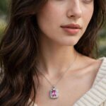 IR Gems Pink Square Halo Necklace | Tourmaline Pendant | Silver Chain for Girls - Image 2