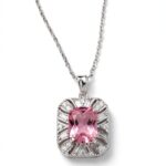 IR Gems Pink Square Halo Necklace | Tourmaline Pendant | Silver Chain for Girls