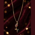 IR Gems Enchanted Red Rose Necklace | Gold Rosebud Pendant with Red Crystal, Zircon Accent & Green Leaf | Romantic Gift - Image 4