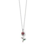 IR Gems Enchanted Red Rose Necklace | Gold Rosebud Pendant with Red Crystal, Zircon Accent & Green Leaf | Romantic Gift - Image 5