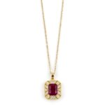 IR Gems Red Ruby Necklace | Square Halo Pendant | Gold Chain Necklace for Girls