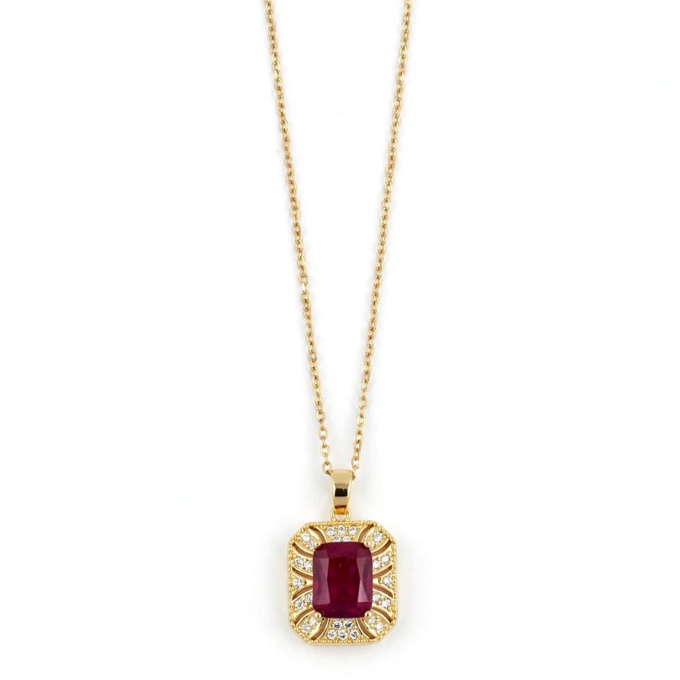 irgems-ruby-square-halo-white IR Gems Red Ruby Necklace | Square Halo Pendant | Gold Chain Necklace for Girls - Image 1