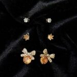 Peach Bow Crystal Earrings Set - 6 Pcs Clear & Peach Studs Combo - Image 2