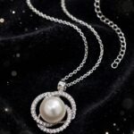 IR Gems Pearl Halo Necklace Gold Silver Variant | Double Zircon Circle Pearl Pendant - Image 2