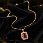IR Gems Red Ruby Necklace | Square Halo Pendant | Gold Chain Necklace for Girls - Image 2